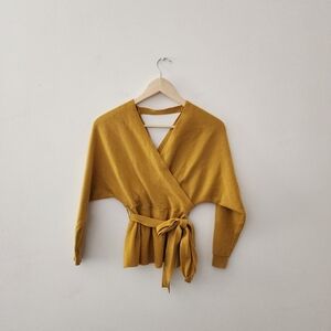Active USA | Mustard Yellow Sweater Top Wrap Style with Matching Belt